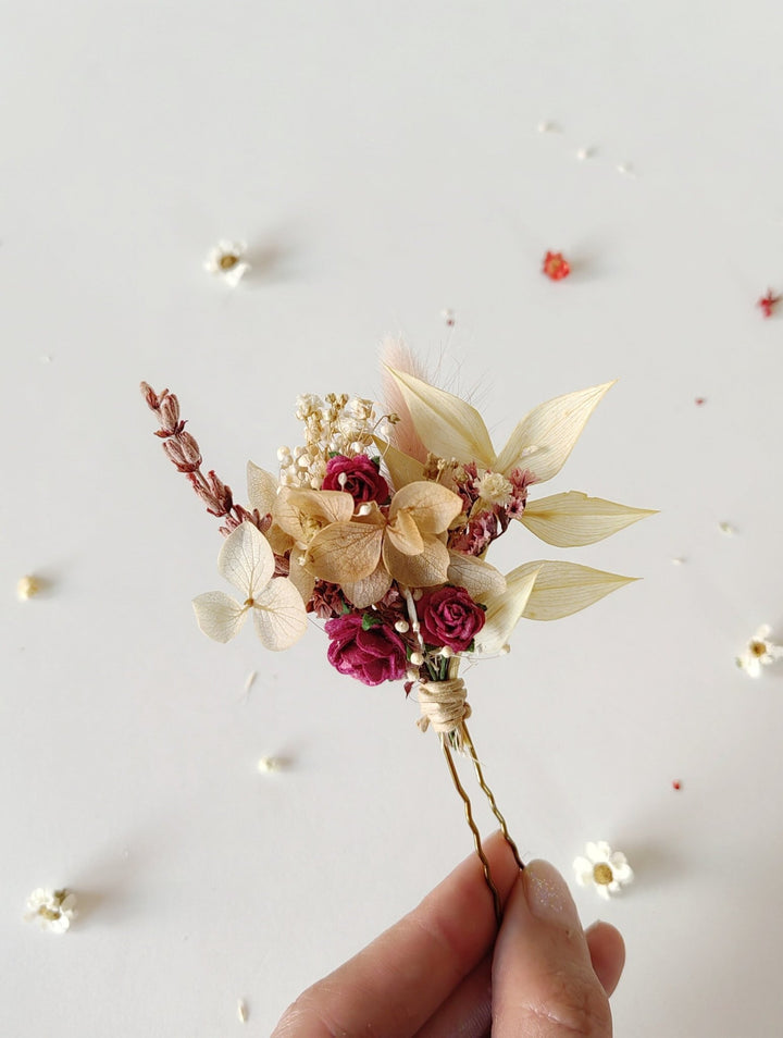 Burgundy Rose Hairpins: Autumn Wedding Bridal Hair Accessory – handmade floral hair accessory by magaela