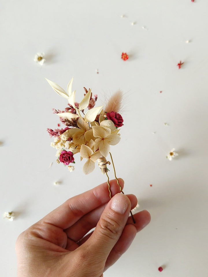 Burgundy Rose Hairpins: Autumn Wedding Bridal Hair Accessory – handmade floral hair accessory by magaela