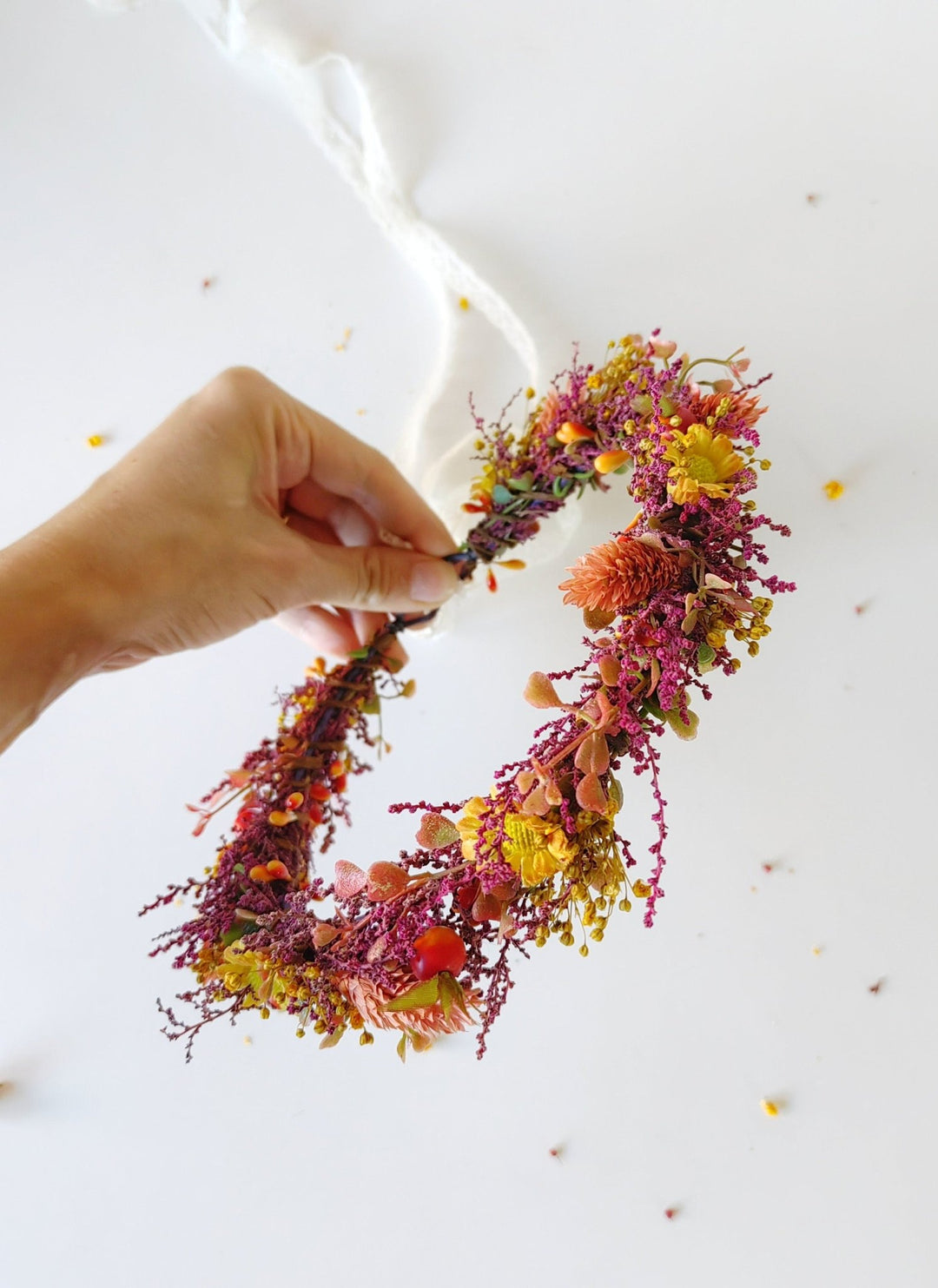 Autumn Flower Hair Crown: Rustic Boho Wedding Headpiece – handmade floral hair accessory by magaela