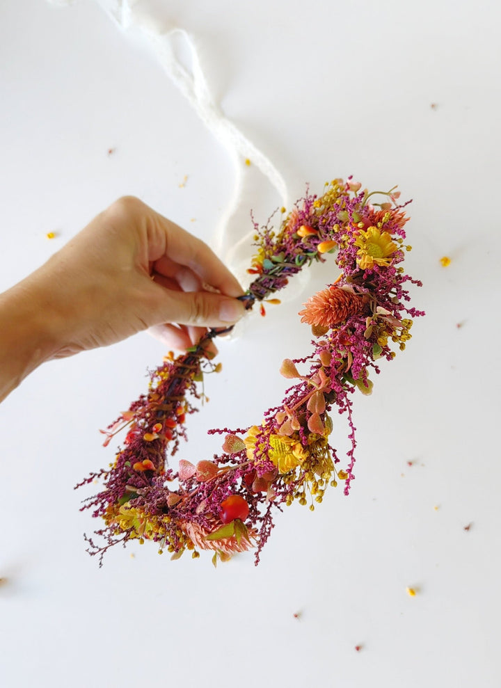 Autumn Flower Hair Crown: Rustic Boho Wedding Headpiece – handmade floral hair accessory by magaela