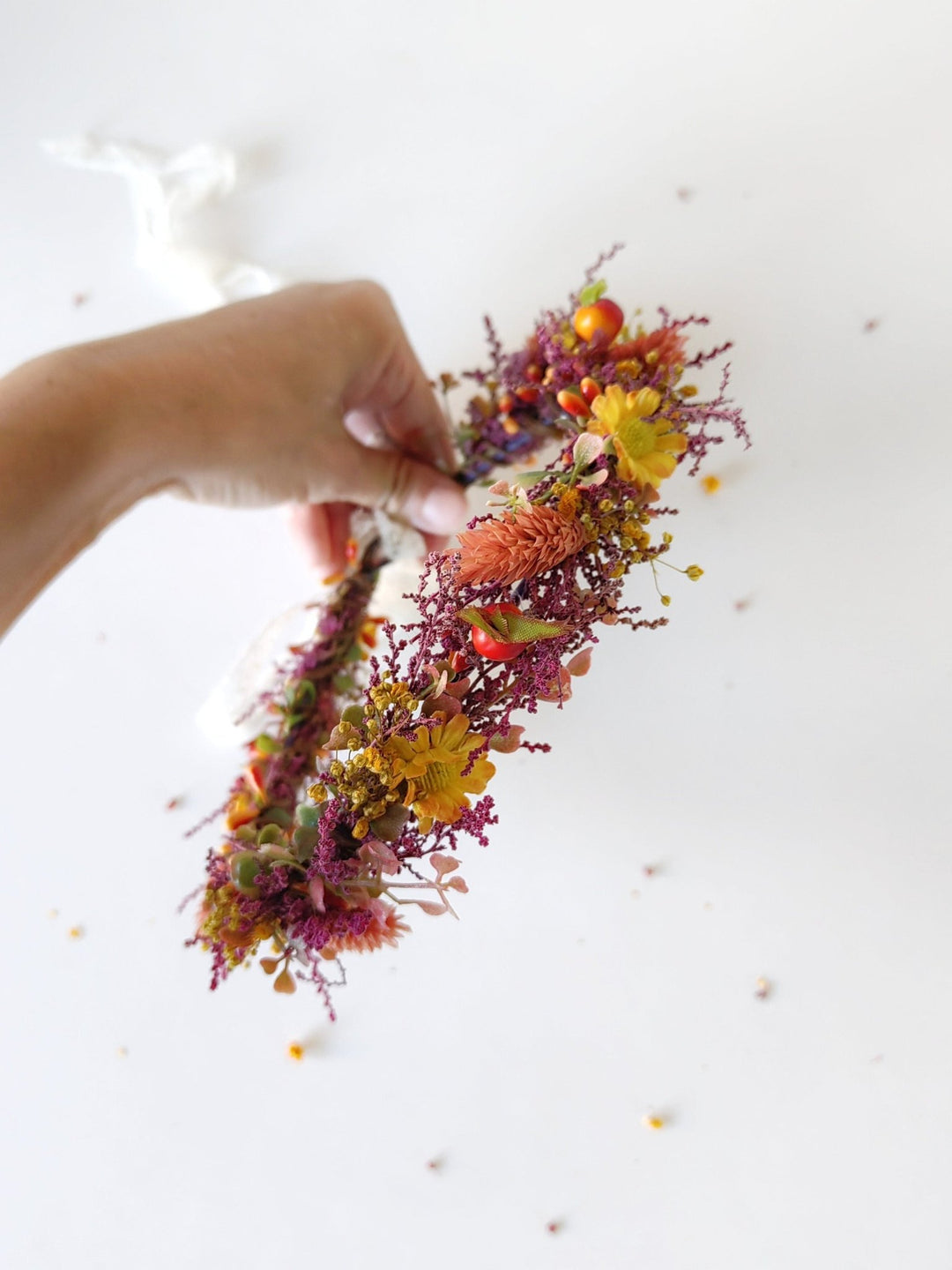 Autumn Flower Hair Crown: Rustic Boho Wedding Headpiece – handmade floral hair accessory by magaela