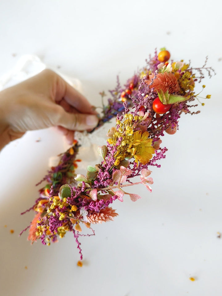 Autumn Flower Hair Crown: Rustic Boho Wedding Headpiece – handmade floral hair accessory by magaela