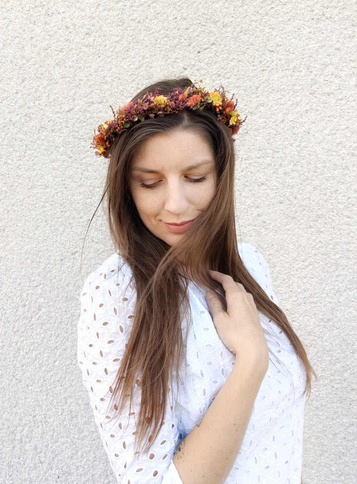 Autumn Flower Hair Crown: Rustic Boho Wedding Headpiece – handmade floral hair accessory by magaela