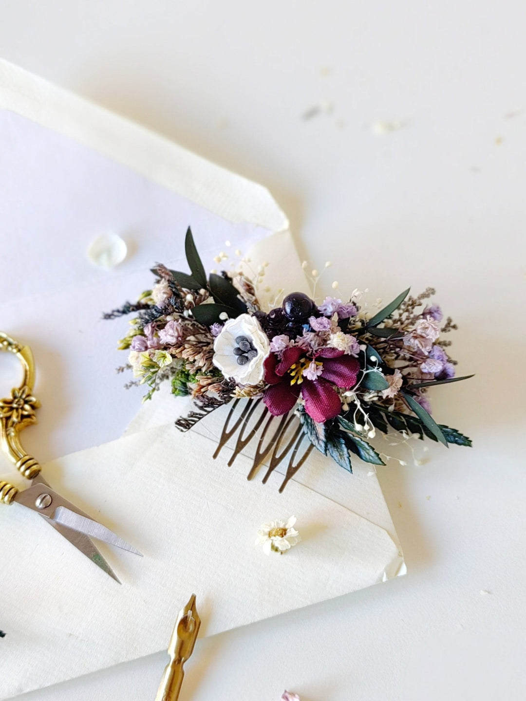 Burgundy Floral Hair Comb: Autumn Wedding Bridal Hairpiece – handmade floral hair accessory by magaela