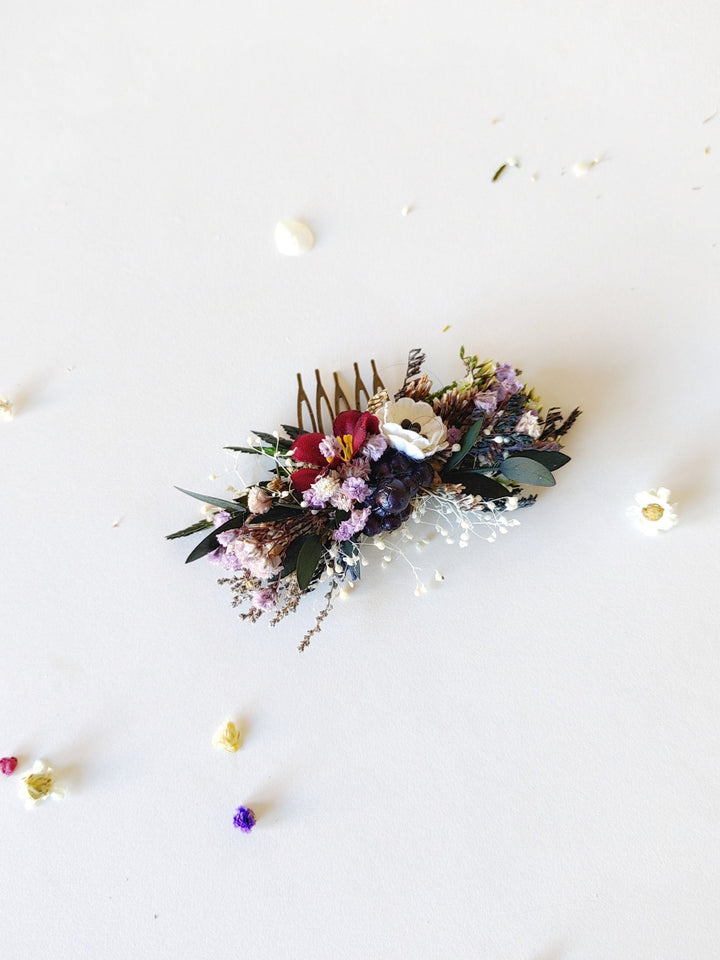 Burgundy Floral Hair Comb: Autumn Wedding Bridal Hairpiece – handmade floral hair accessory by magaela