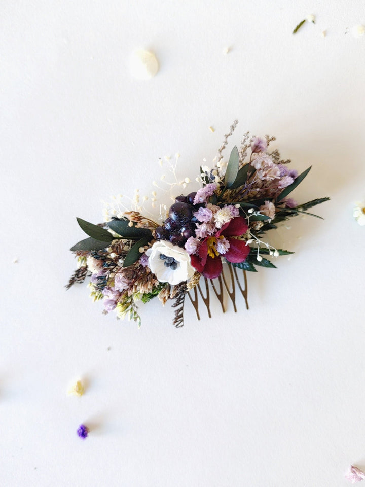 Burgundy Floral Hair Comb: Autumn Wedding Bridal Hairpiece – handmade floral hair accessory by magaela