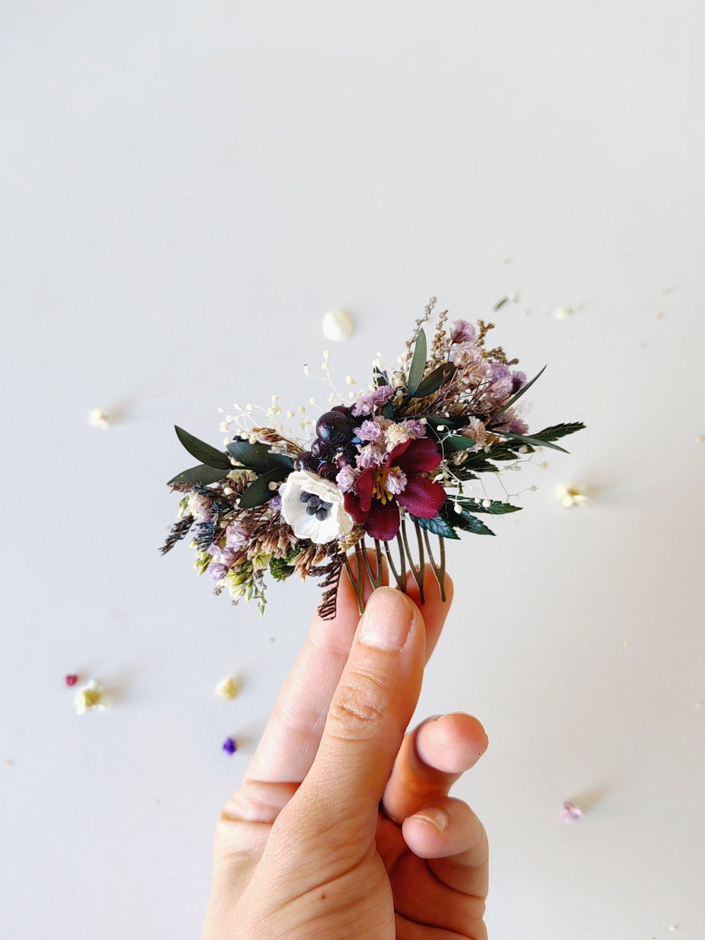 Burgundy Floral Hair Comb: Autumn Wedding Bridal Hairpiece – handmade floral hair accessory by magaela