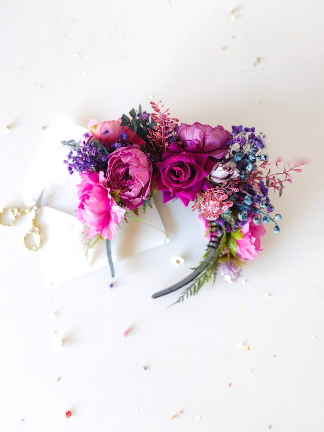 Magenta Flower Headband: Frida , Double Sided – handmade floral hair accessory by magaela
