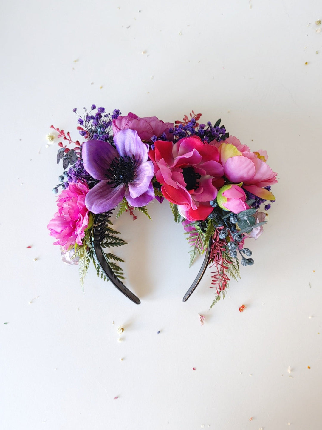 Magenta Flower Headband: Frida , Double Sided – handmade floral hair accessory by magaela