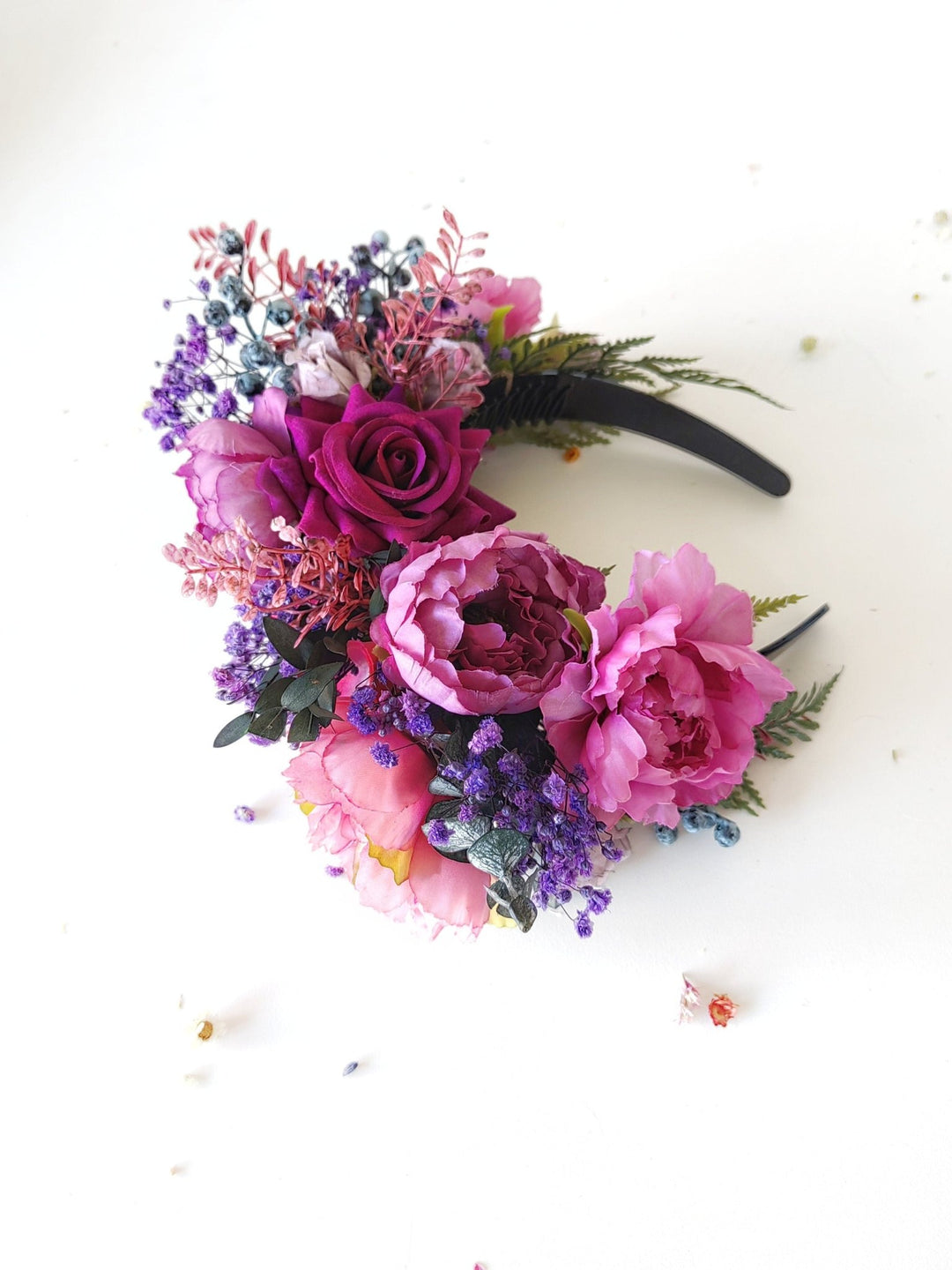 Magenta flower headband: Frida headpiece – handmade floral hair accessory by magaela
