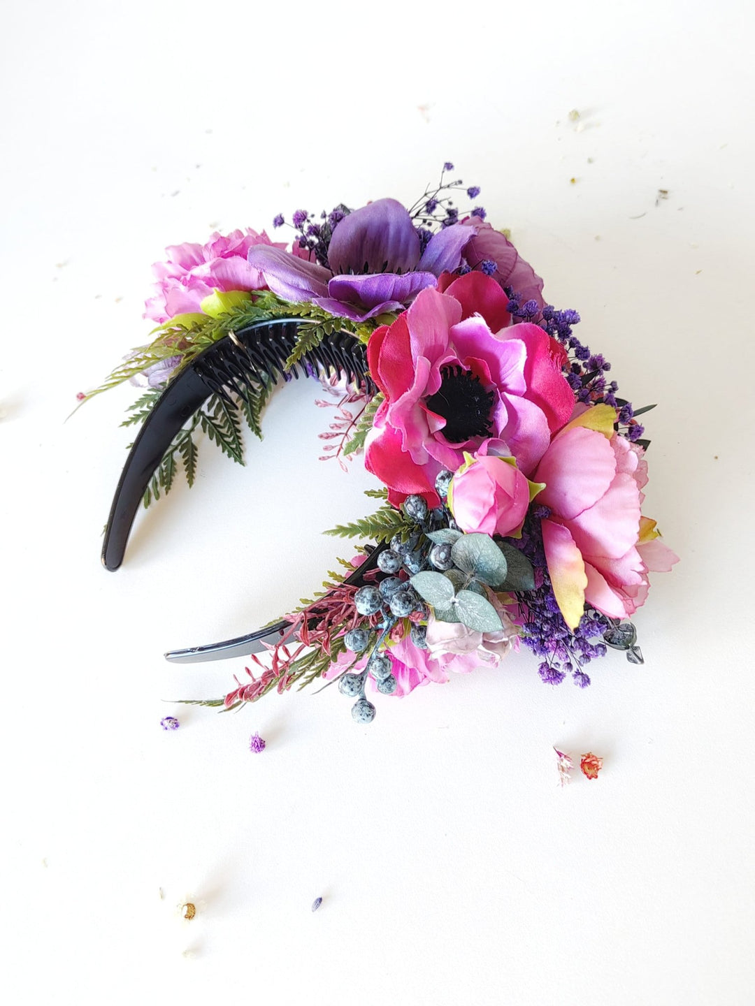 Magenta flower headband: Frida headpiece – handmade floral hair accessory by magaela