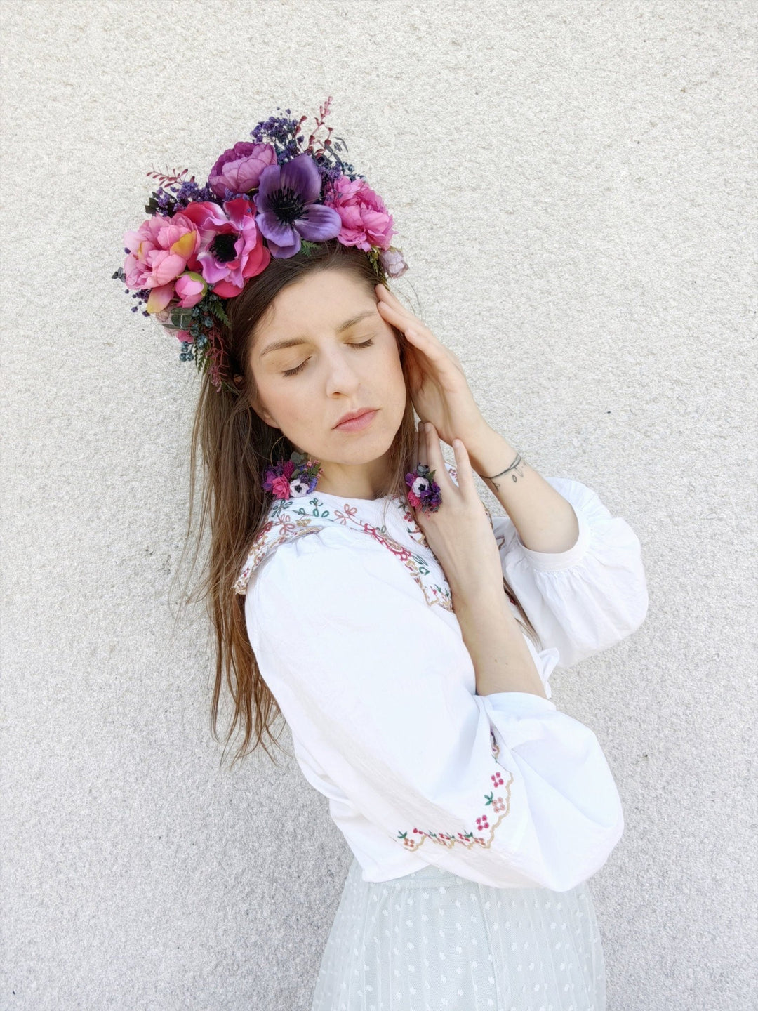 Magenta Flower Headband: Frida , Double Sided – handmade floral hair accessory by magaela