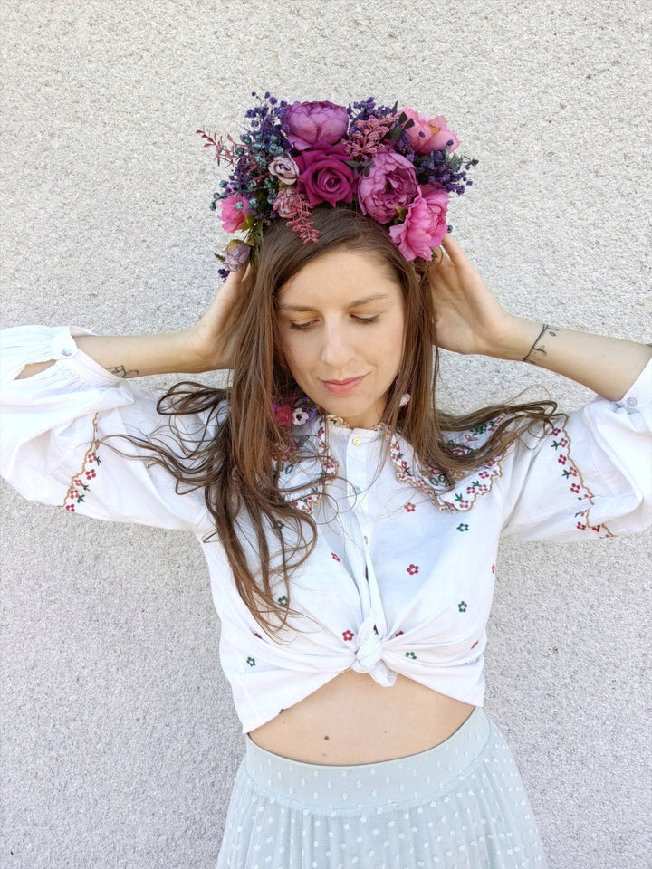 Magenta Flower Headband: Frida , Double Sided – handmade floral hair accessory by magaela