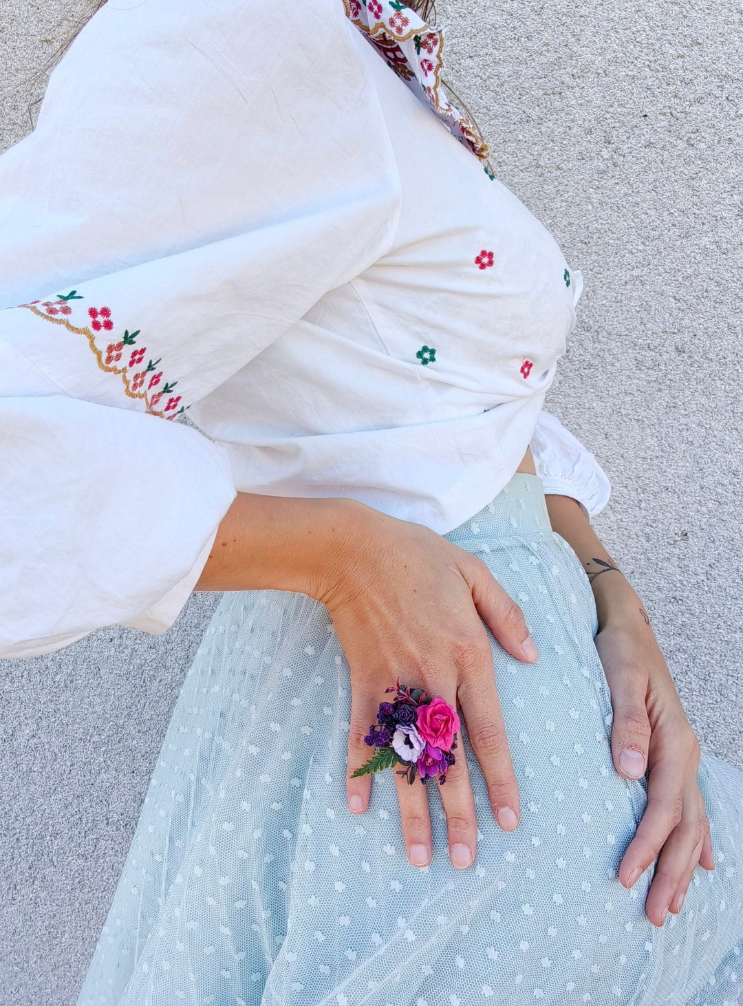 Magenta Flower Ring: Boho Wedding Jewelry, Adjustable Band – handmade floral hair accessory by magaela