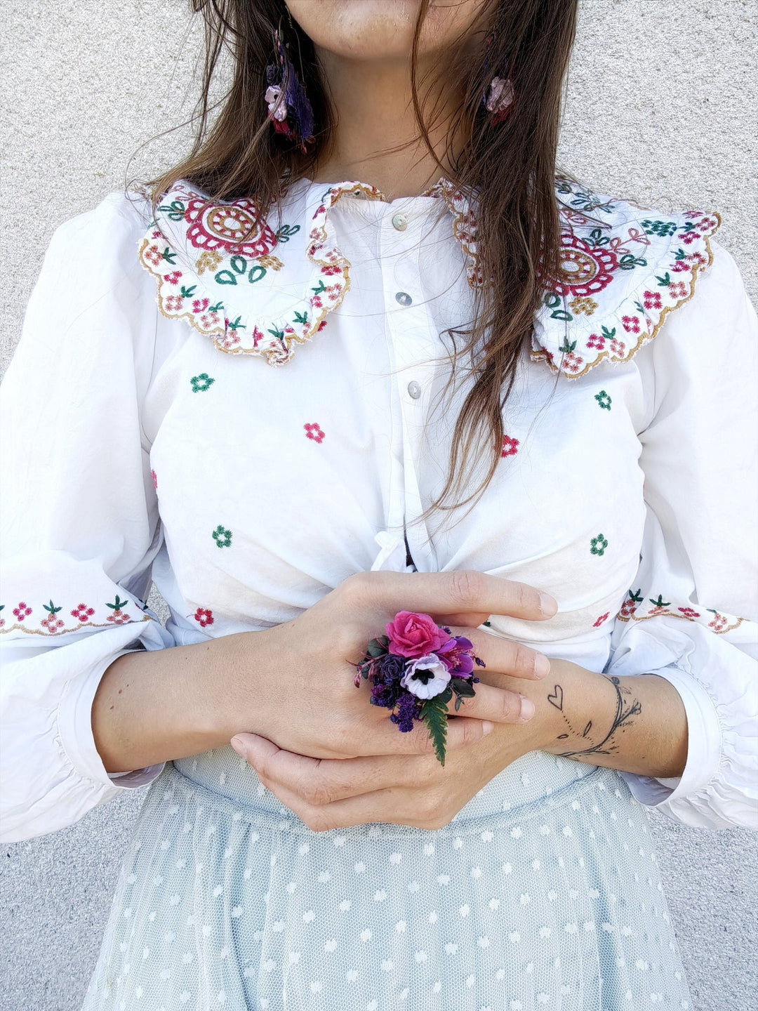 Magenta Flower Ring: Boho Wedding Jewelry, Adjustable Band – handmade floral hair accessory by magaela
