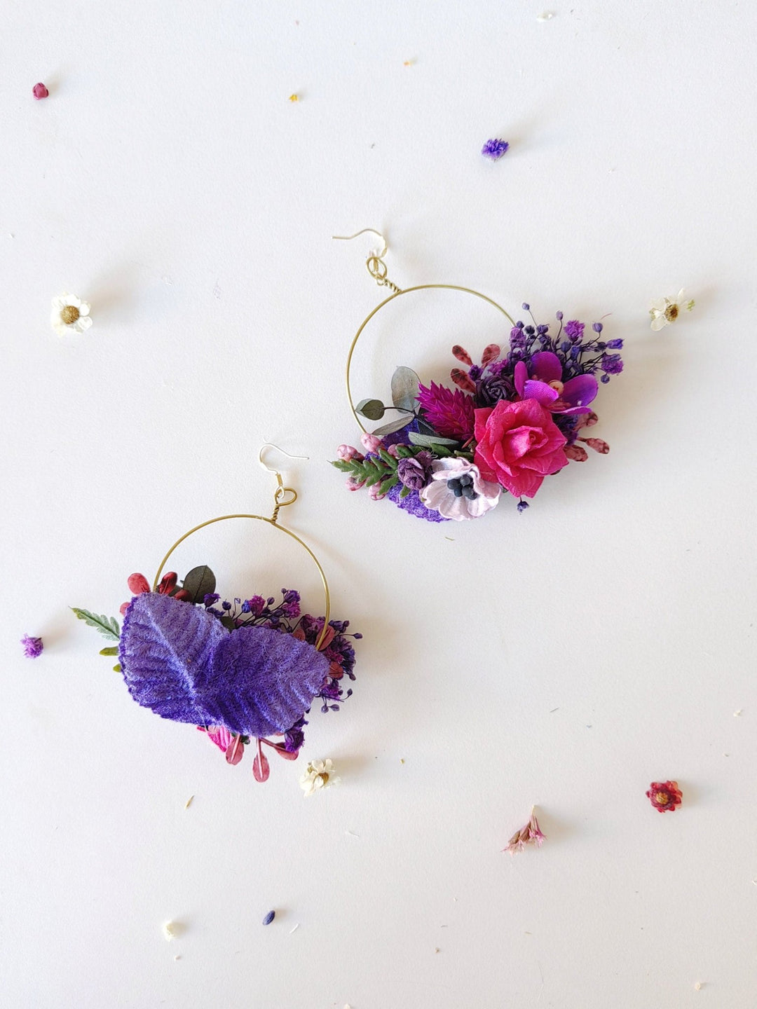 Magenta Flower Circle Earrings: Unique Wedding Jewelry – handmade floral hair accessory by magaela