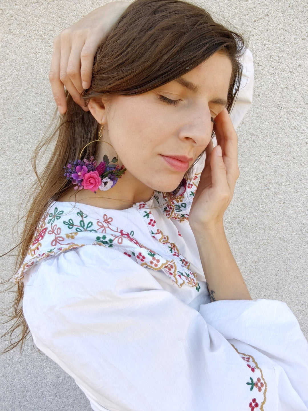 Magenta Flower Circle Earrings: Unique Wedding Jewelry – handmade floral hair accessory by magaela