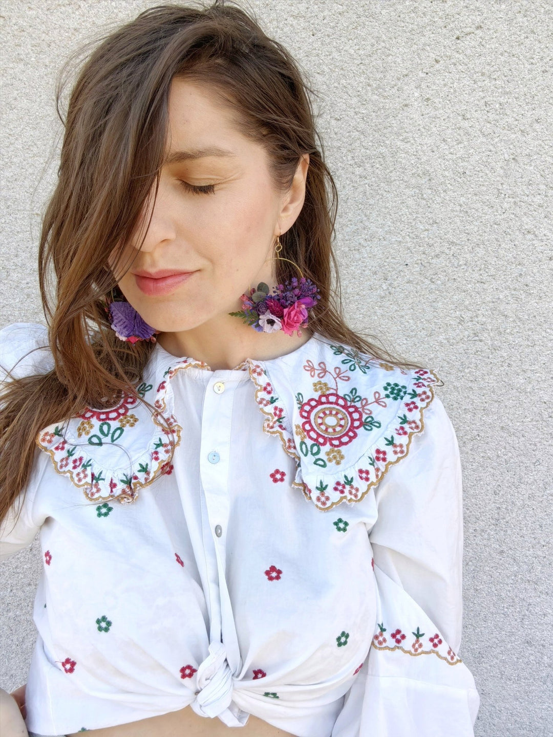 Magenta Flower Circle Earrings: Unique Wedding Jewelry – handmade floral hair accessory by magaela