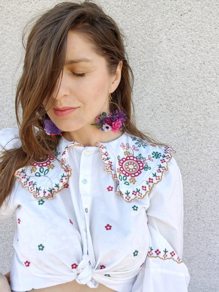 Magenta Flower Circle Earrings: Unique Wedding Jewelry – handmade floral hair accessory by magaela