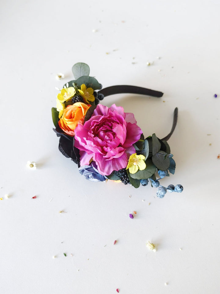 Frida headpiece for kids: Mexican Day of the Dead headband – handmade floral hair accessory by magaela