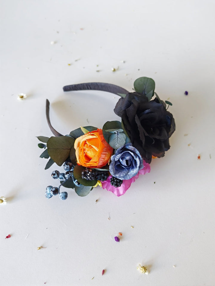 Frida headpiece for kids: Mexican Day of the Dead headband – handmade floral hair accessory by magaela