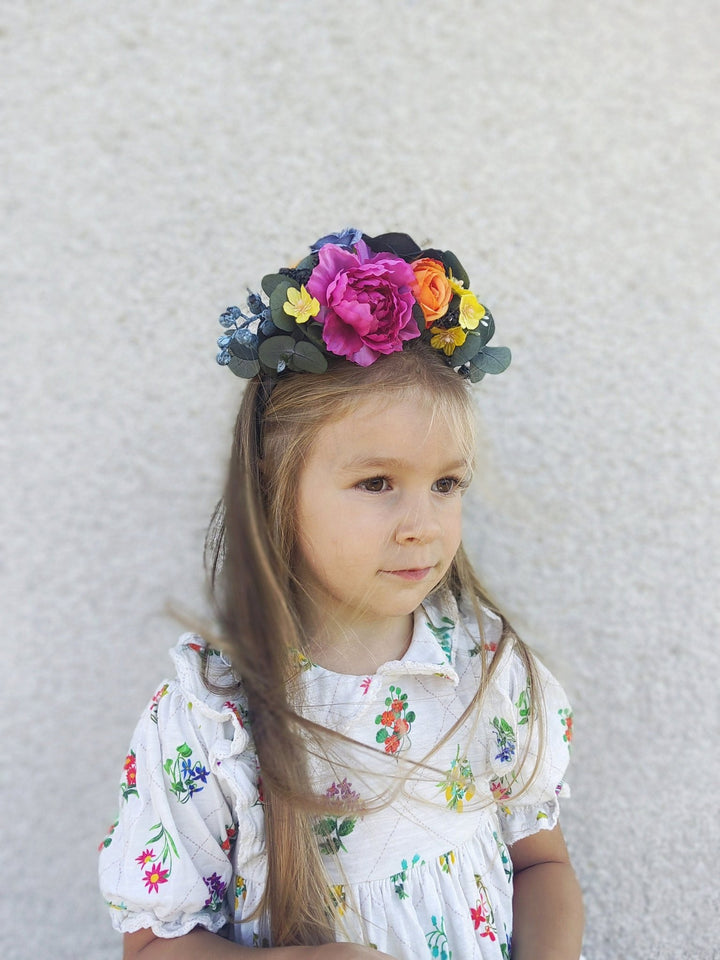 Frida headpiece for kids: Mexican Day of the Dead headband – handmade floral hair accessory by magaela