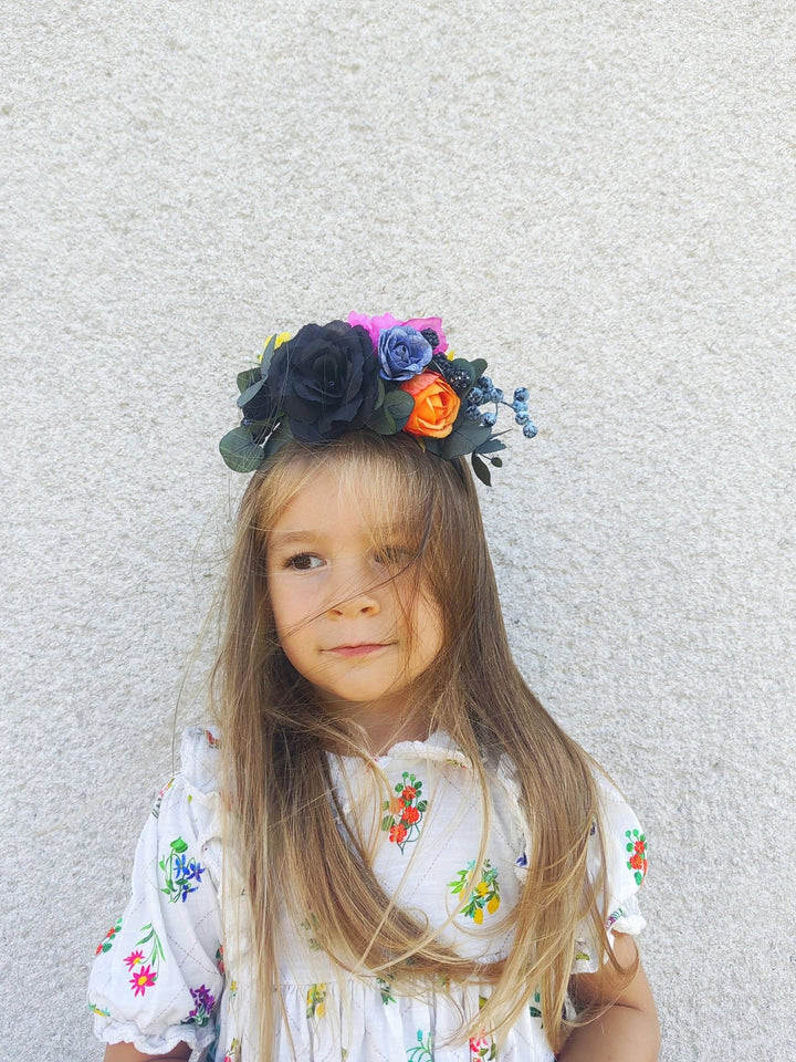 Frida headpiece for kids: Mexican Day of the Dead headband – handmade floral hair accessory by magaela