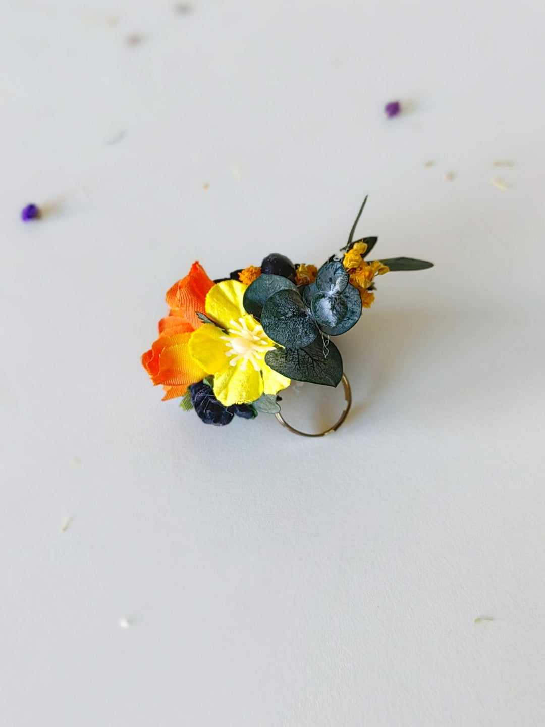 Colorful Boho Flower Ring: Frida Style Wedding Jewelry – handmade floral hair accessory by magaela