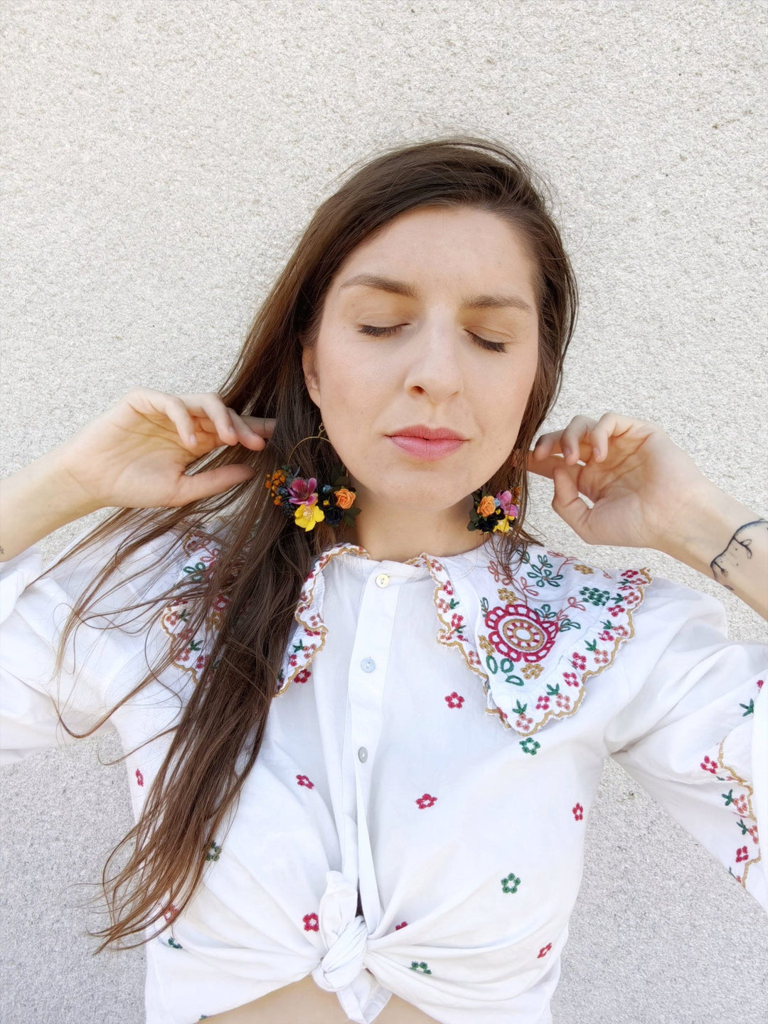 Magenta Flower Circle Earrings: Unique Wedding Jewelry – handmade floral hair accessory by magaela