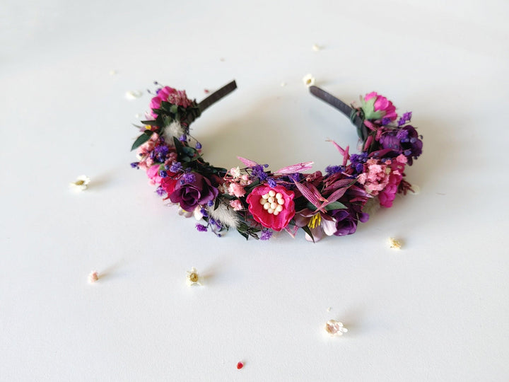 Magenta Purple Flower Headband: Boho Bridal Headpiece – handmade floral hair accessory by magaela