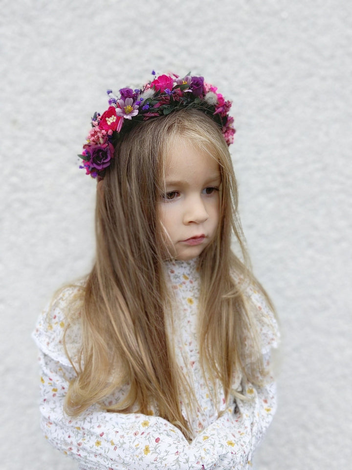 Magenta Purple Flower Headband: Boho Bridal Headpiece – handmade floral hair accessory by magaela