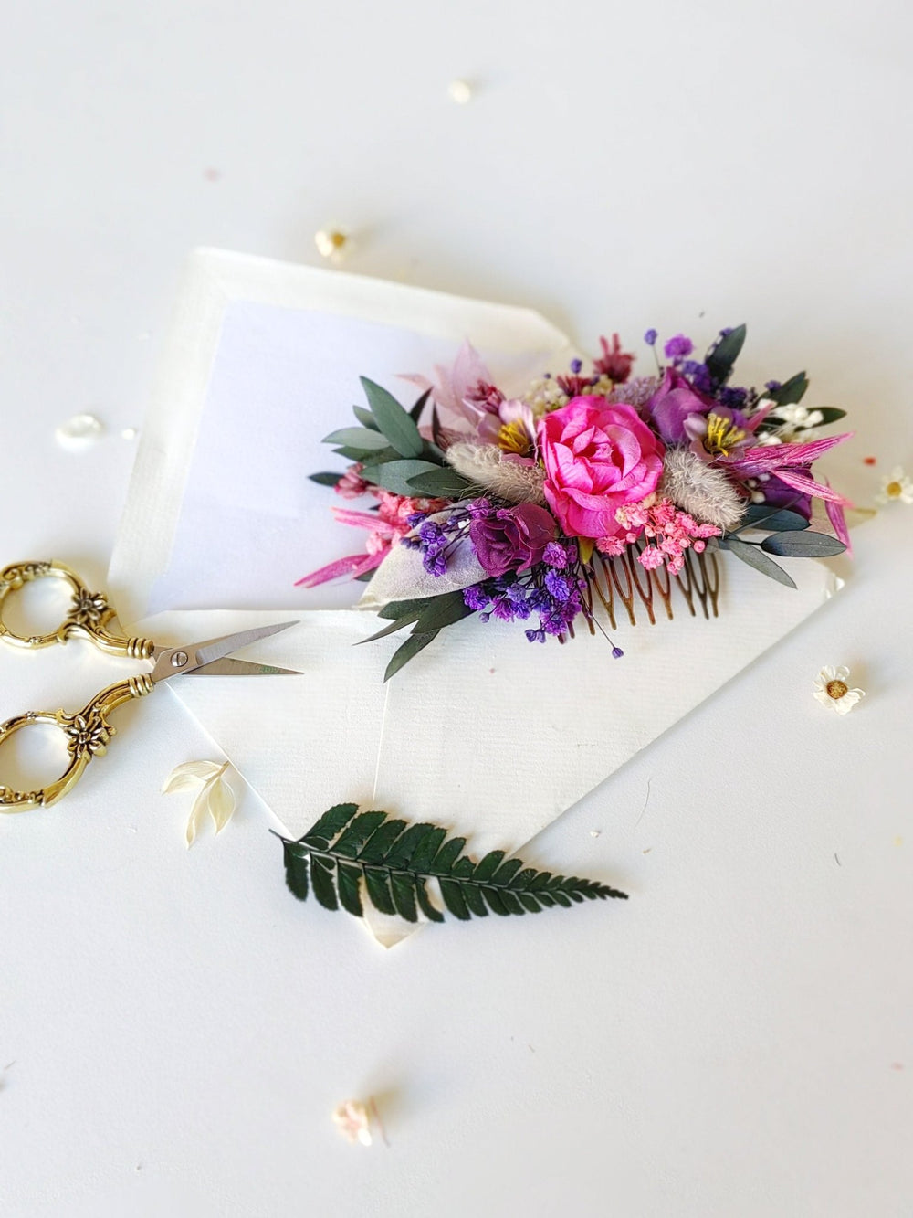 Magenta Flower Hair Comb: Boho Wedding Bridal Hair Accessory – handmade floral hair accessory by magaela