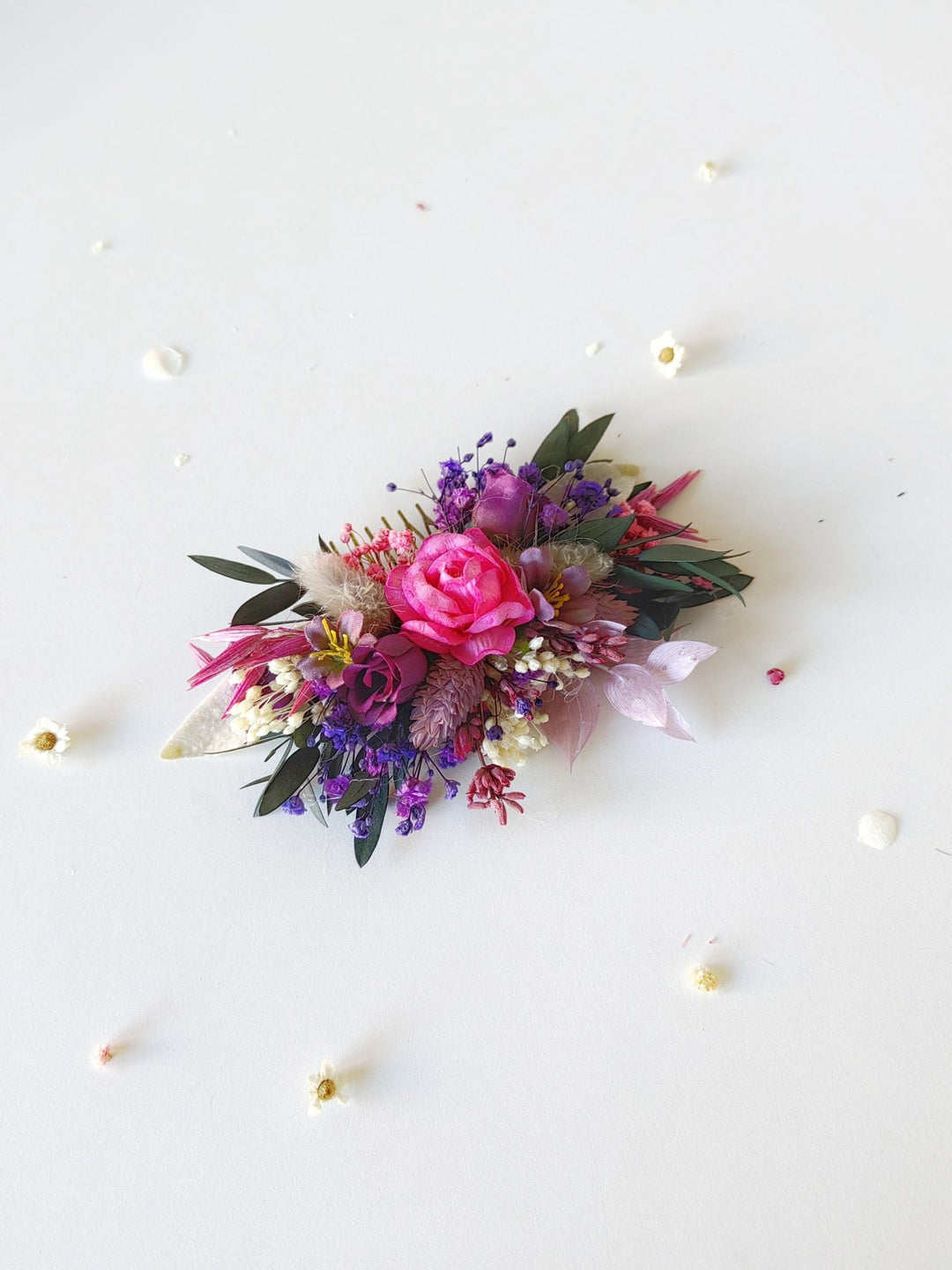 Magenta Flower Hair Comb: Boho Wedding Bridal Hair Accessory – handmade floral hair accessory by magaela