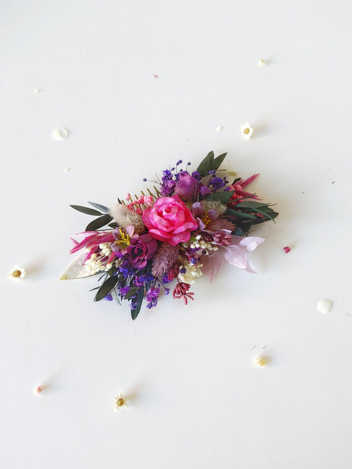 Magenta Flower Hair Comb: Boho Wedding Bridal Hair Accessory – handmade floral hair accessory by magaela