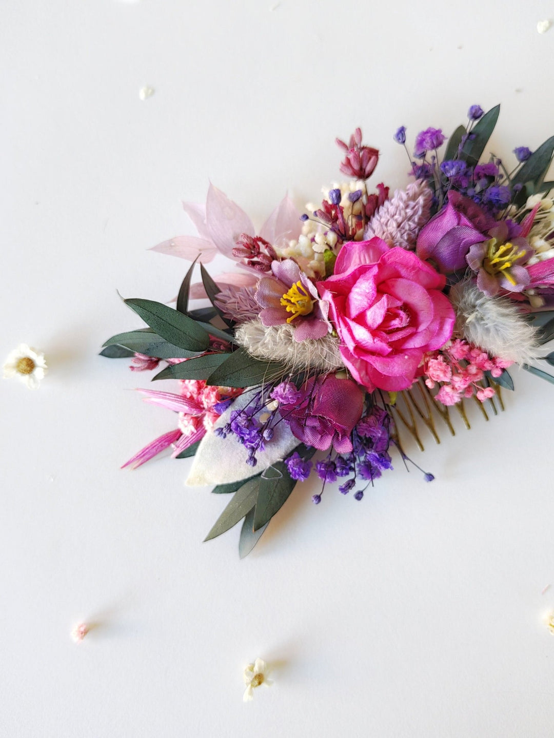 Magenta Flower Hair Comb: Boho Wedding Bridal Hair Accessory – handmade floral hair accessory by magaela