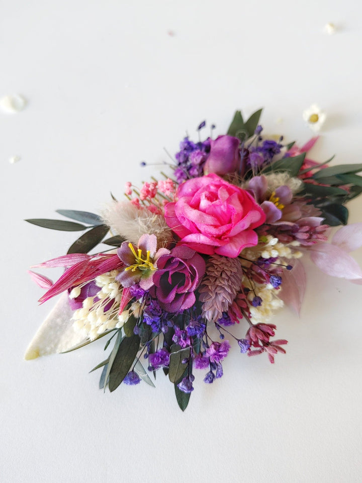 Magenta Flower Hair Comb: Boho Wedding Bridal Hair Accessory – handmade floral hair accessory by magaela