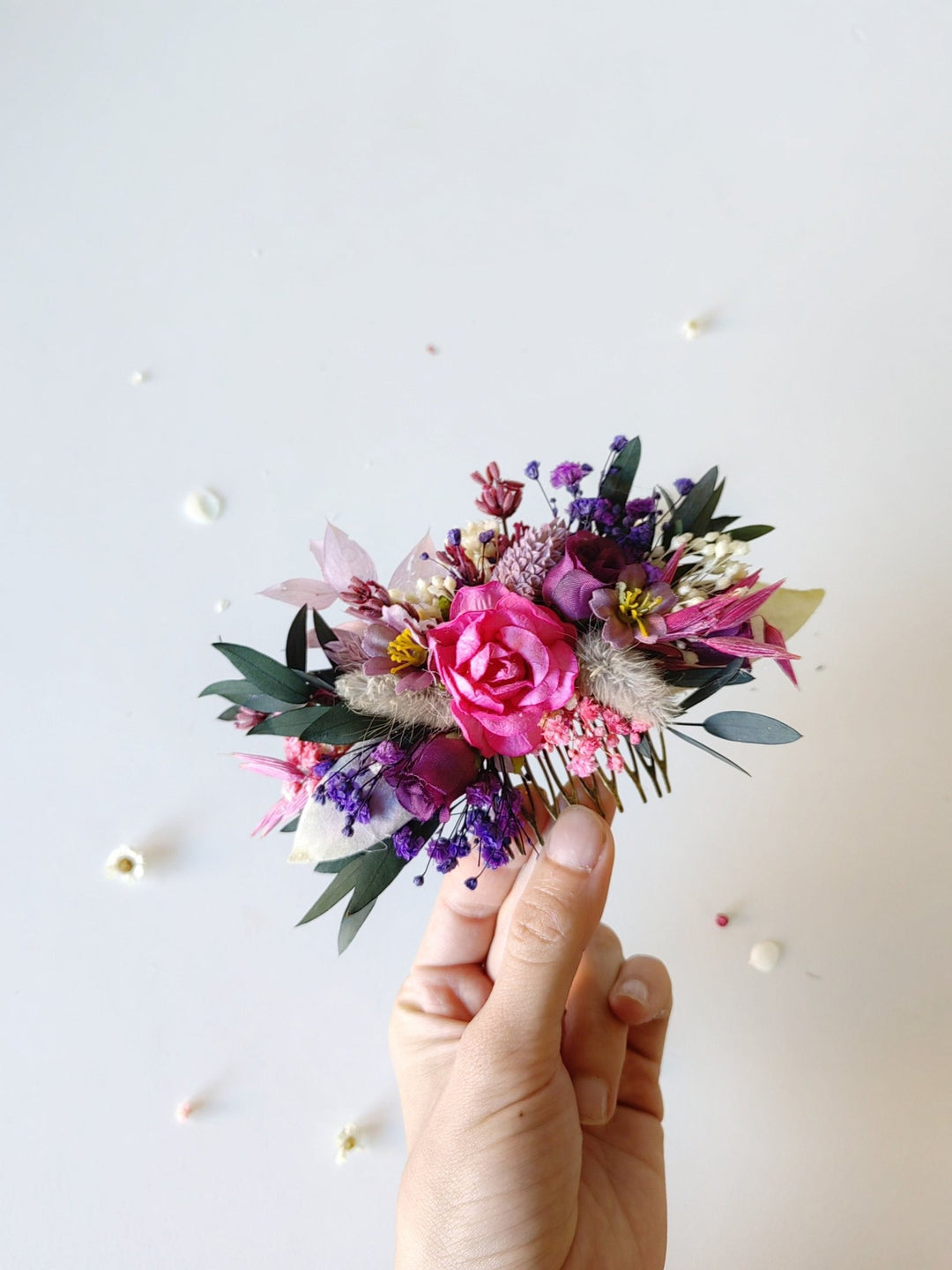 Magenta Flower Hair Comb: Boho Wedding Bridal Hair Accessory – handmade floral hair accessory by magaela