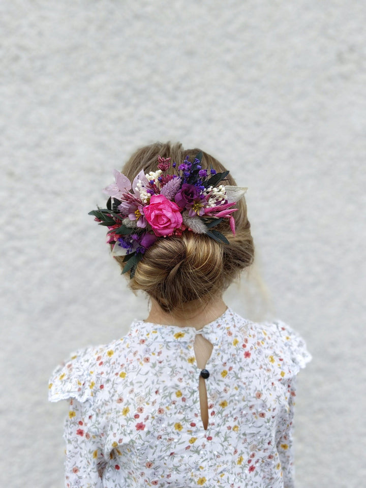 Magenta Flower Hair Comb: Boho Wedding Bridal Hair Accessory – handmade floral hair accessory by magaela