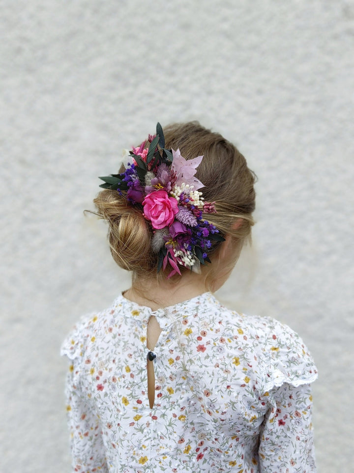 Magenta Flower Hair Comb: Boho Wedding Bridal Hair Accessory – handmade floral hair accessory by magaela