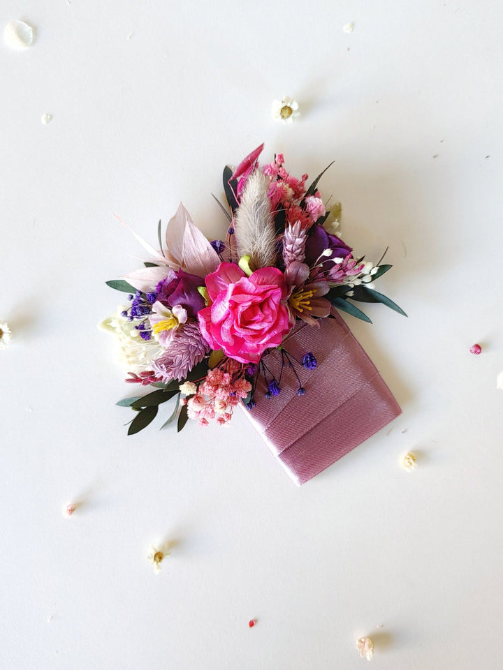 Magenta Flower Pocket Boutonniere: Boho Groom Accessory – handmade floral hair accessory by magaela