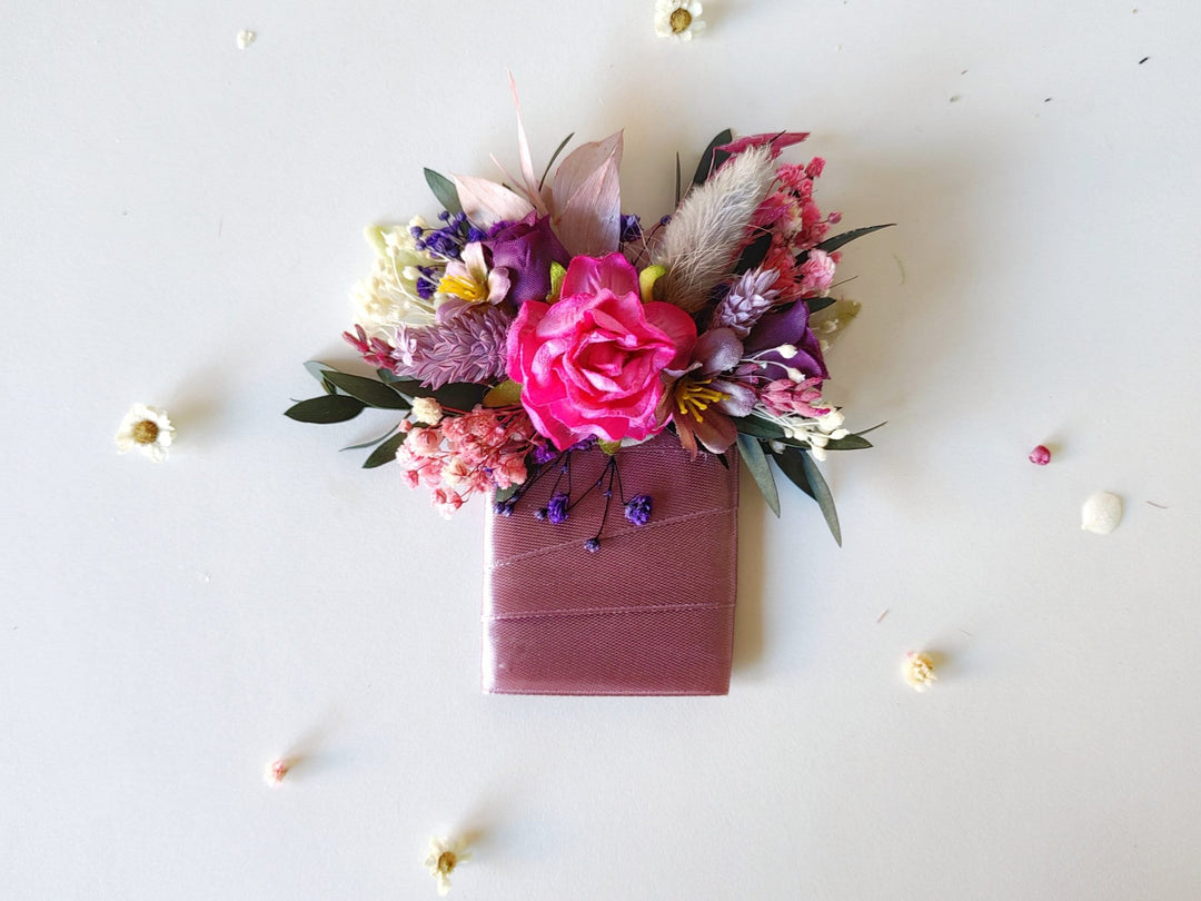 Magenta Flower Pocket Boutonniere: Boho Groom Accessory – handmade floral hair accessory by magaela