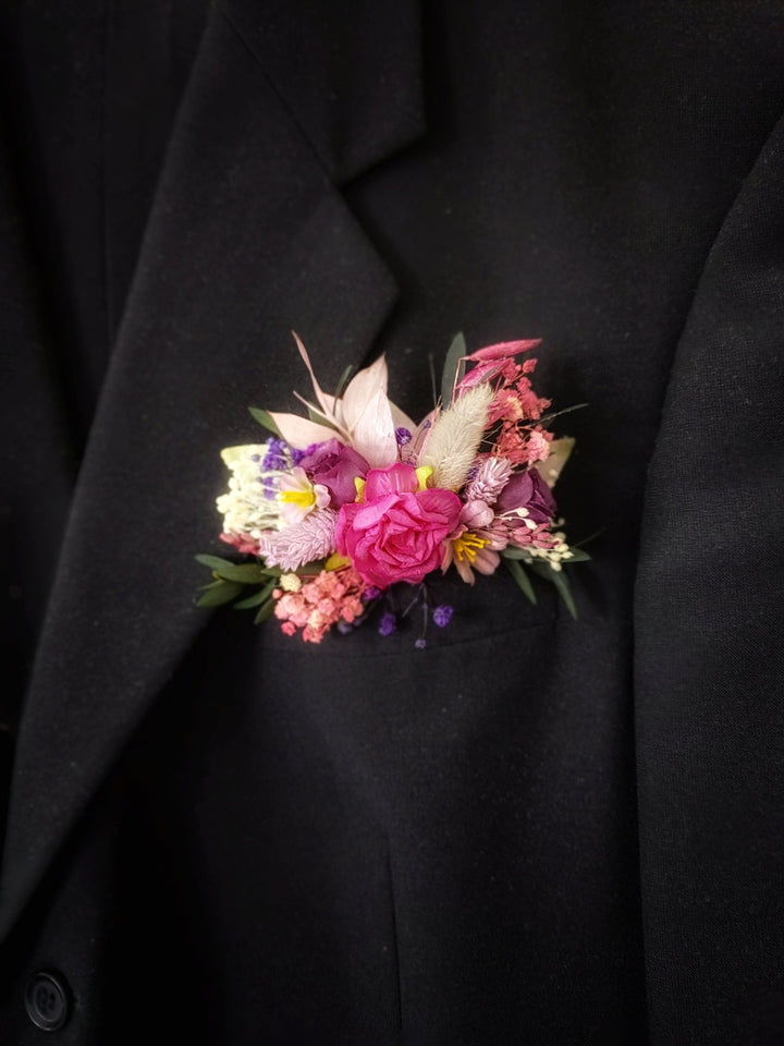Magenta Flower Pocket Boutonniere: Boho Groom Accessory – handmade floral hair accessory by magaela