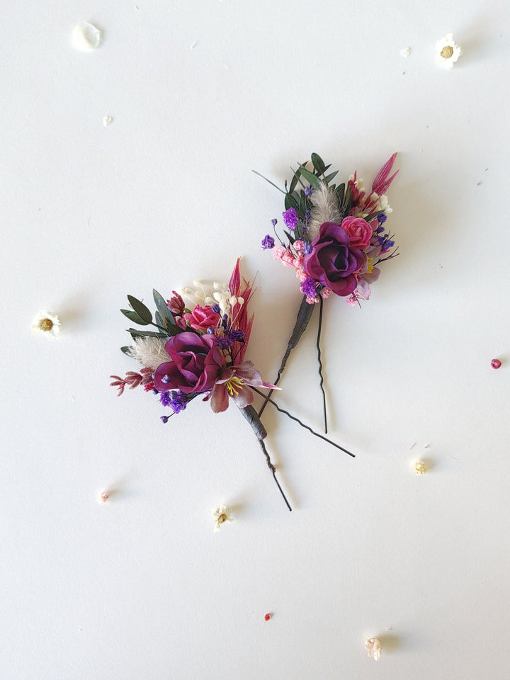 Purple Flower Hairpins: Magenta Wedding Bridal Hair Accessory – handmade floral hair accessory by magaela