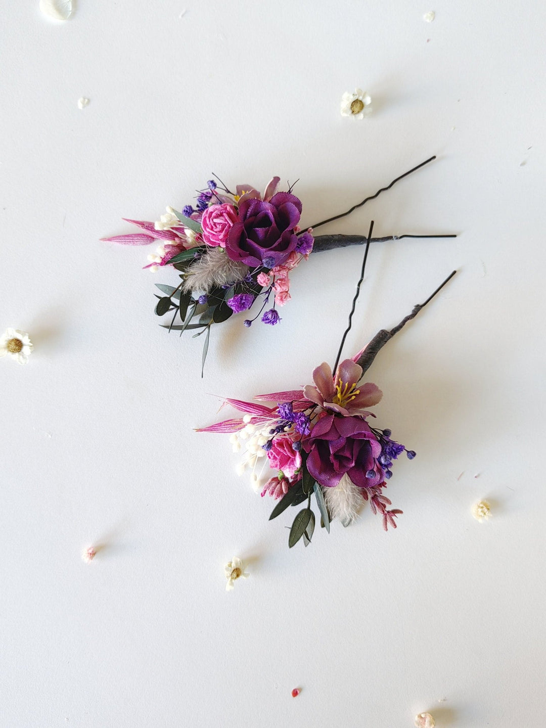 Purple Flower Hairpins: Magenta Wedding Bridal Hair Accessory – handmade floral hair accessory by magaela