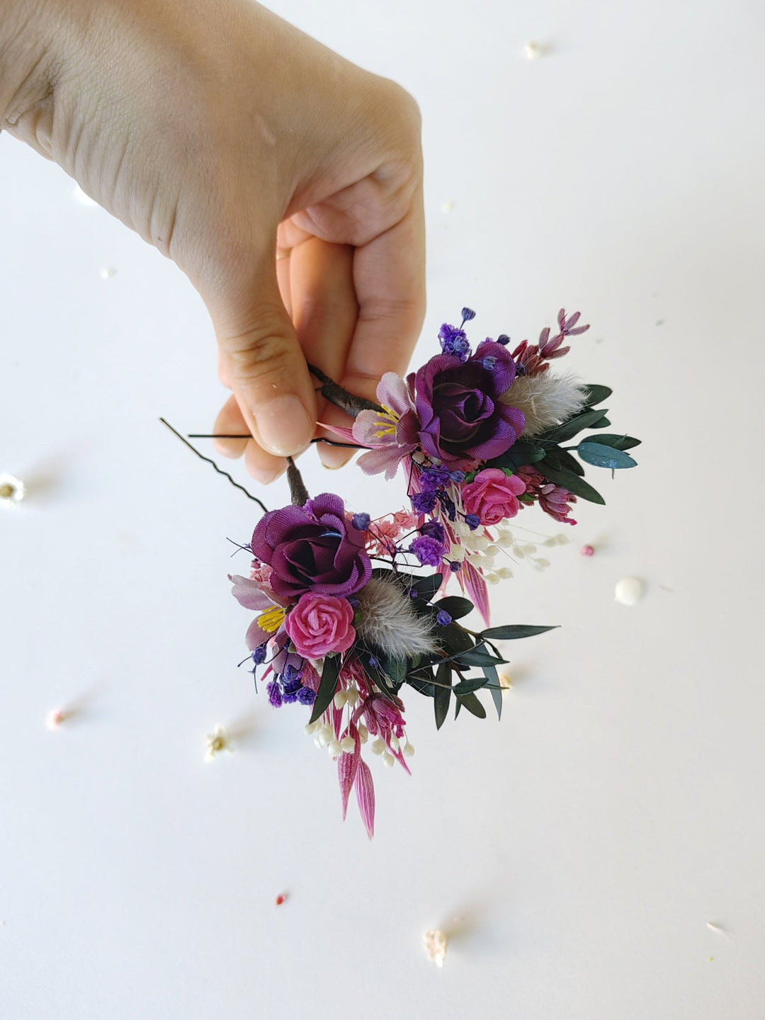Purple Flower Hairpins: Magenta Wedding Bridal Hair Accessory – handmade floral hair accessory by magaela