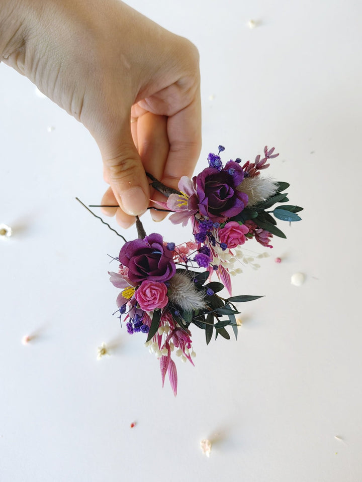 Purple Flower Hairpins: Magenta Wedding Bridal Hair Accessory – handmade floral hair accessory by magaela