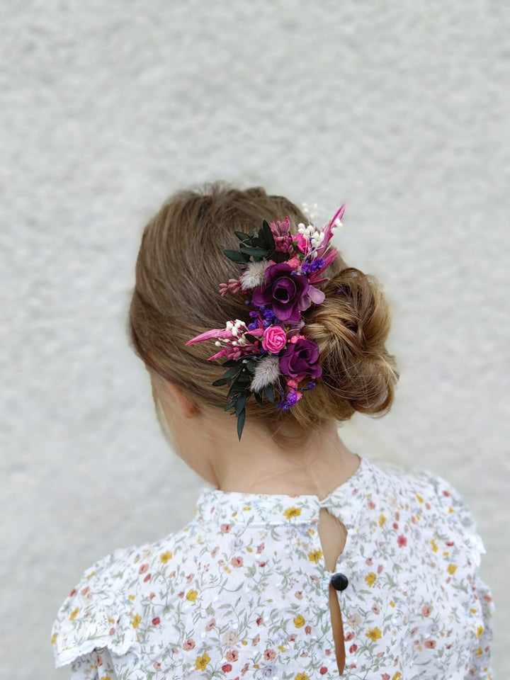 Purple Flower Hairpins: Magenta Wedding Bridal Hair Accessory – handmade floral hair accessory by magaela