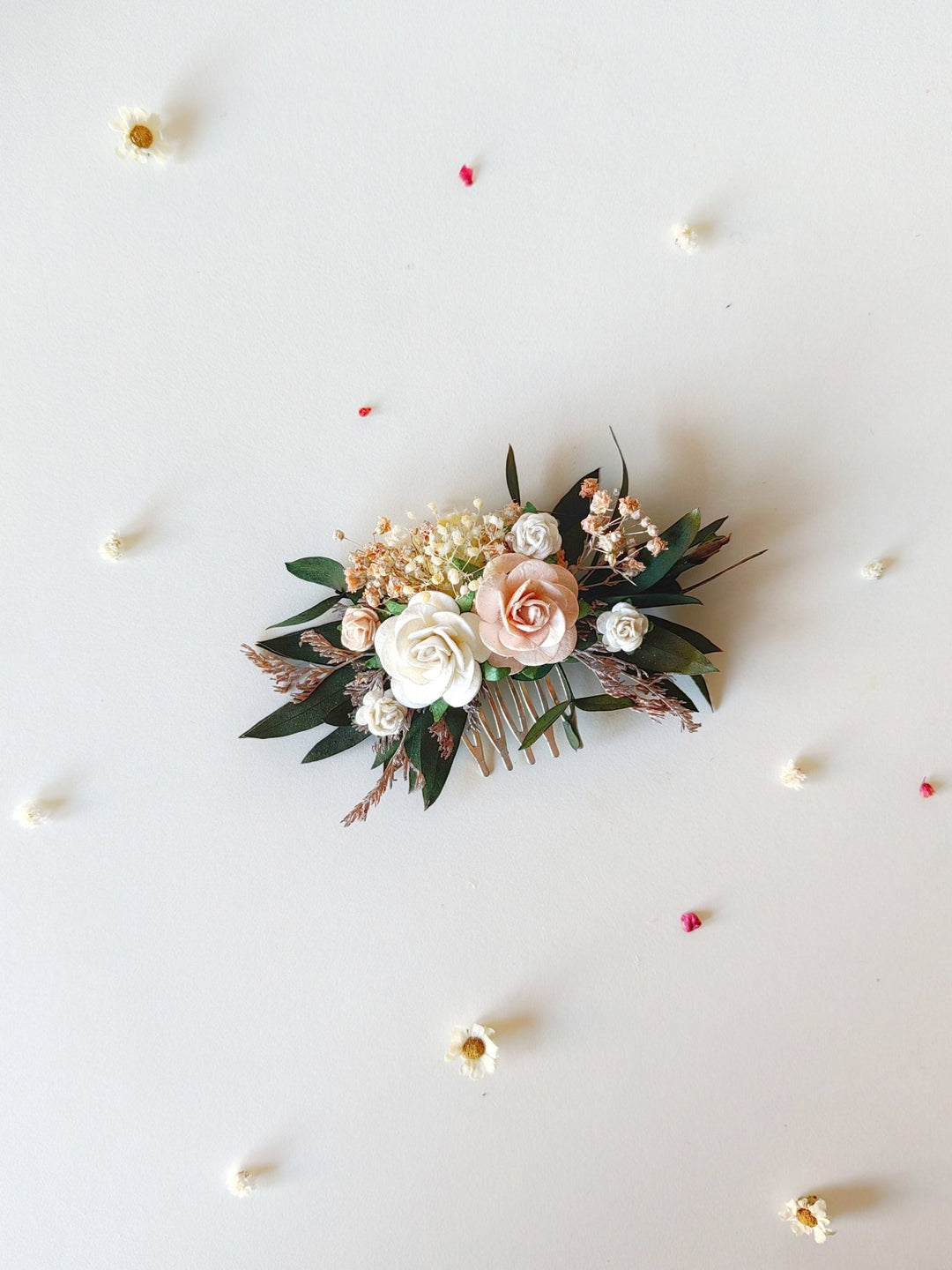 Blush Rose Hair Comb: Romantic Wedding Flower Hairpiece – handmade floral hair accessory by magaela