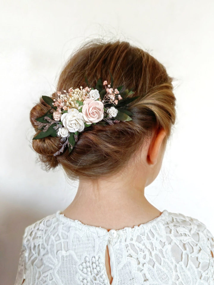 Blush Rose Hair Comb: Romantic Wedding Flower Hairpiece – handmade floral hair accessory by magaela