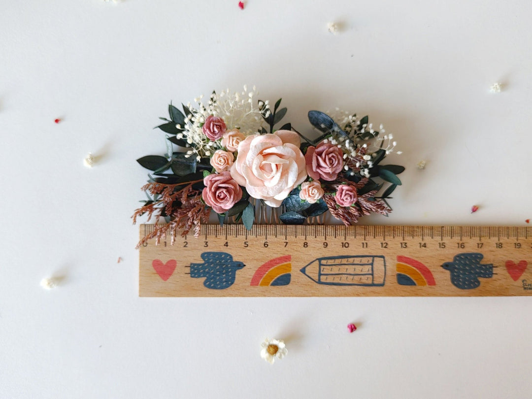Dusty Pink Rose Hair Comb: Romantic Wedding Headpiece – handmade floral hair accessory by magaela